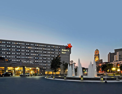 Hotel exterior at sunset